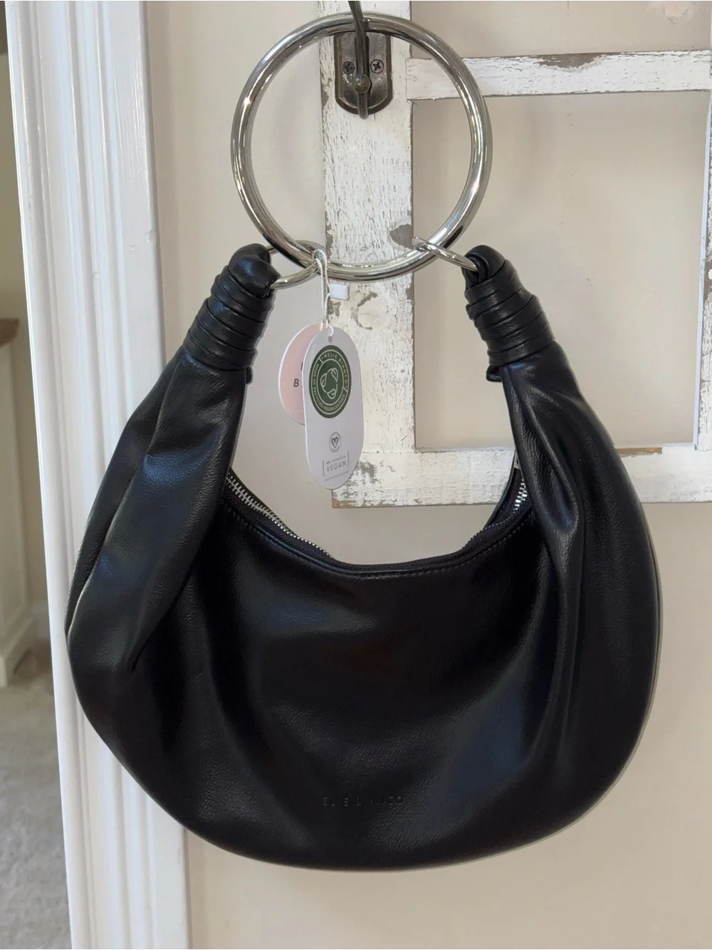 Melie Biiano Black Vegan Hobo with Ring Handle